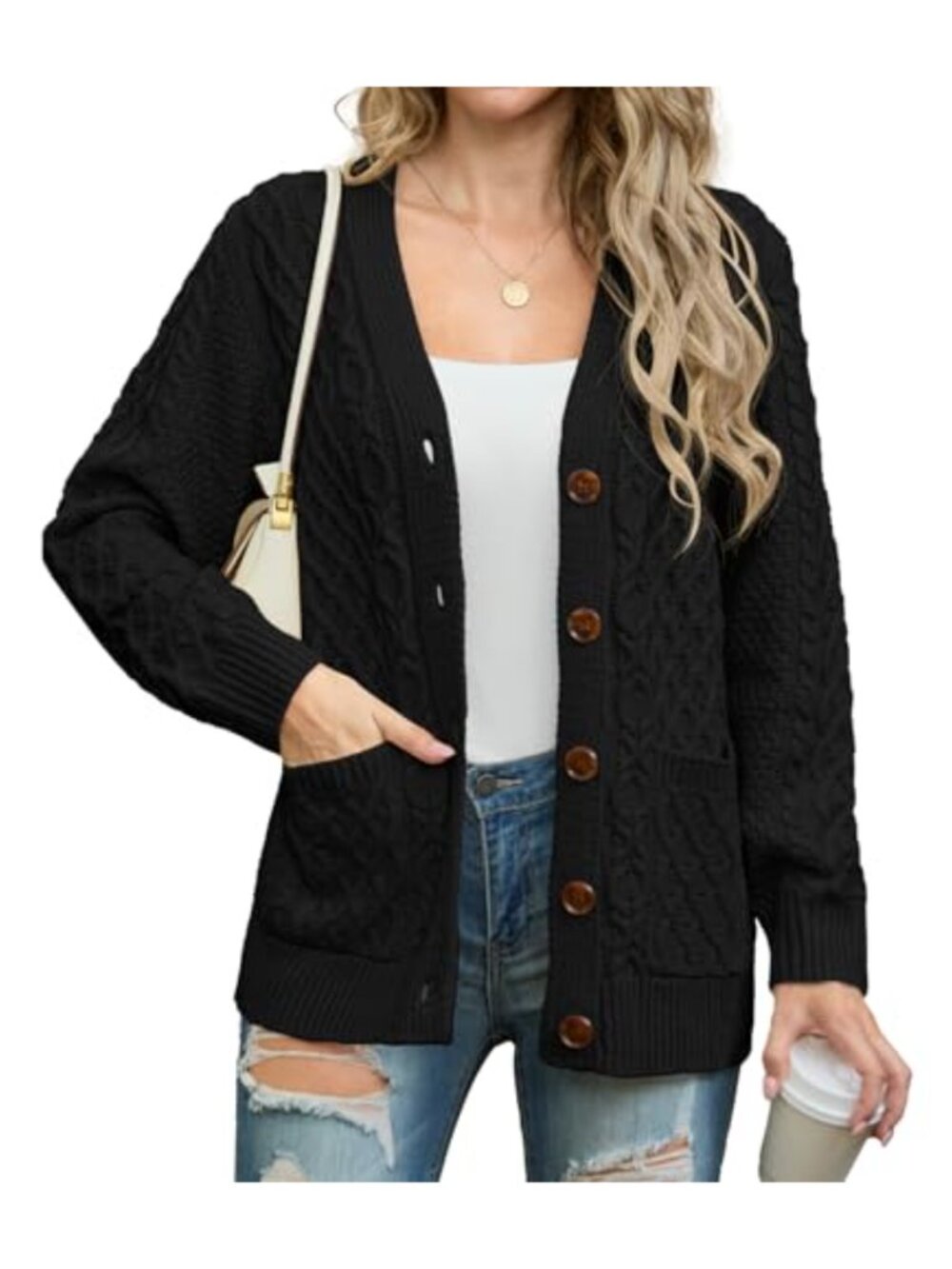 GRECERELLE Cardigan for Women Fall Sweaters Open Front Long Sleeve Chunky Cable